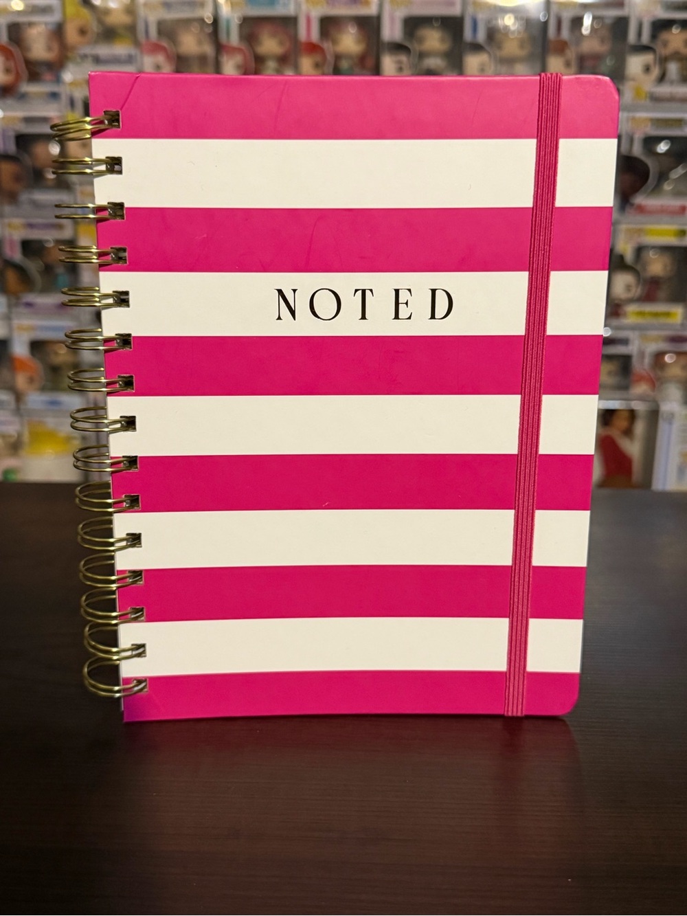 Noted Pink & White Striped Spiral Notebook with Elastic Closure